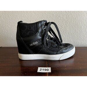Guess Sneakers Hidden Heel Women 8M Ankle Black White Lace Up High Leather